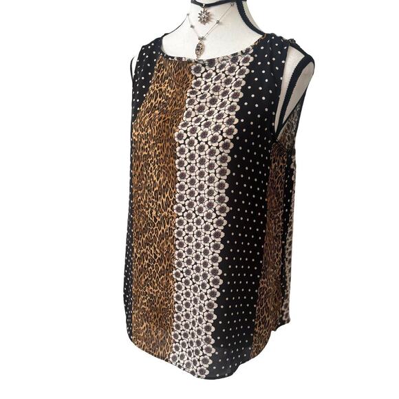 Y2K VTG. RETRO LEOPARD GRAPHIC PREMISE BLOUSE TOP S/M - Picture 3 of 7